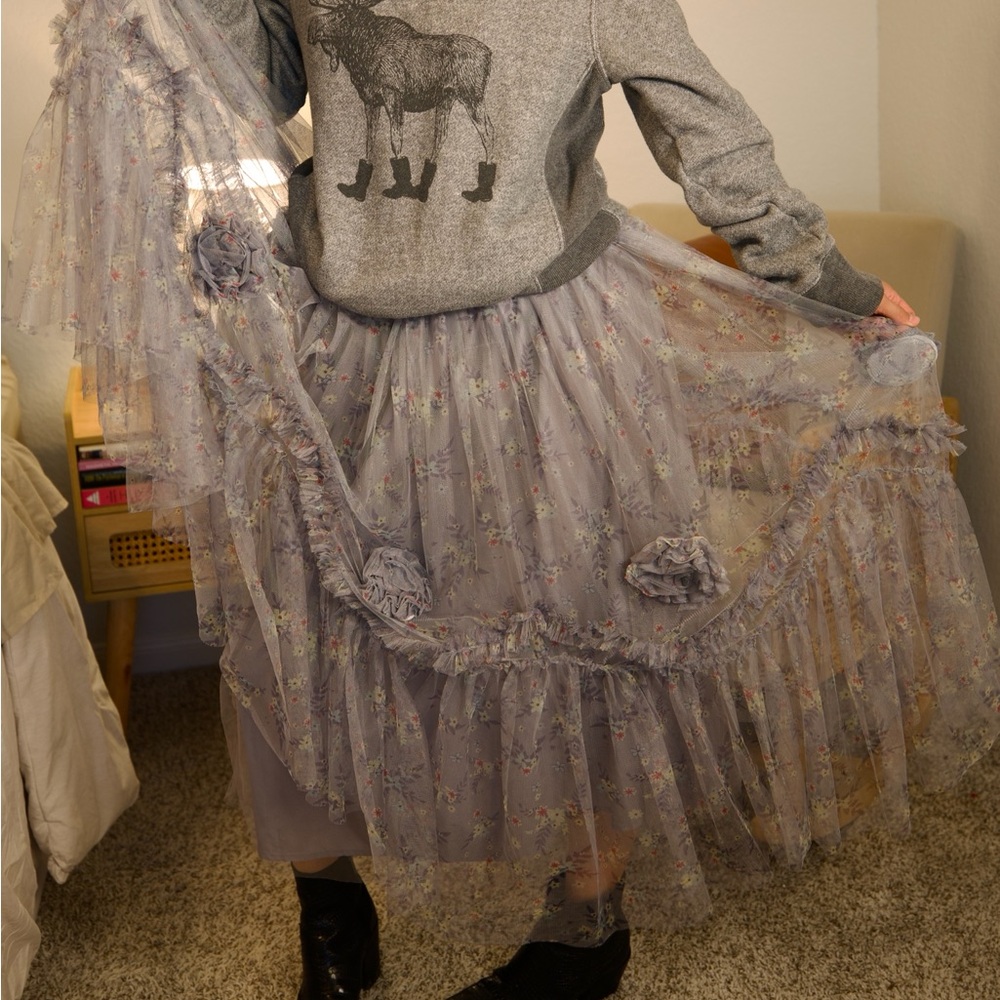 Beulah Lavender Floral Tulle Skirt